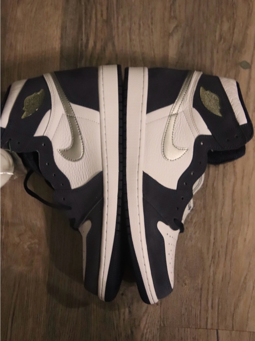 Nike Air Jordan 1 Mid White and Navy with Silver Swoosh